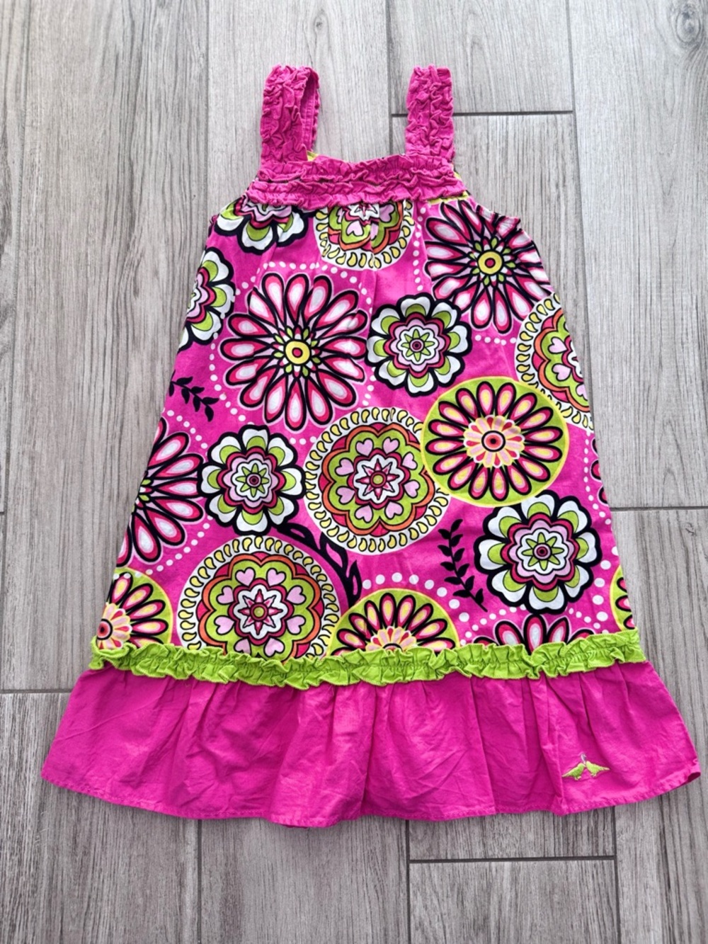 Lilybird Pink Sundress Medallion Print Lime Ruffle Trim With Bloomers Size 24m